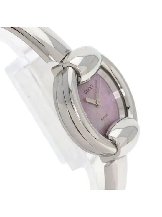 Gucci Round Face GG Pink Shell Bangle Watch SS - Picture 6 of 15